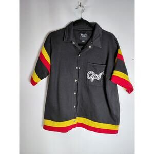 boohooMAN Colorblock Button-Up Shirt Black Knit Short Sleeve Men Size S